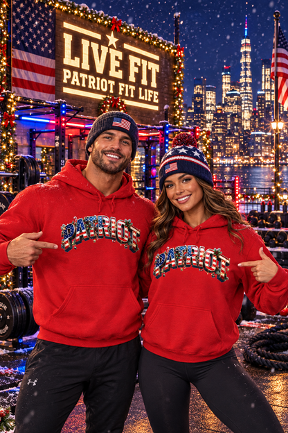 Patriot Christmas Hoodie - Flag Letters with Ornaments | Clean Minimal Graphic | Unisex S-5XL