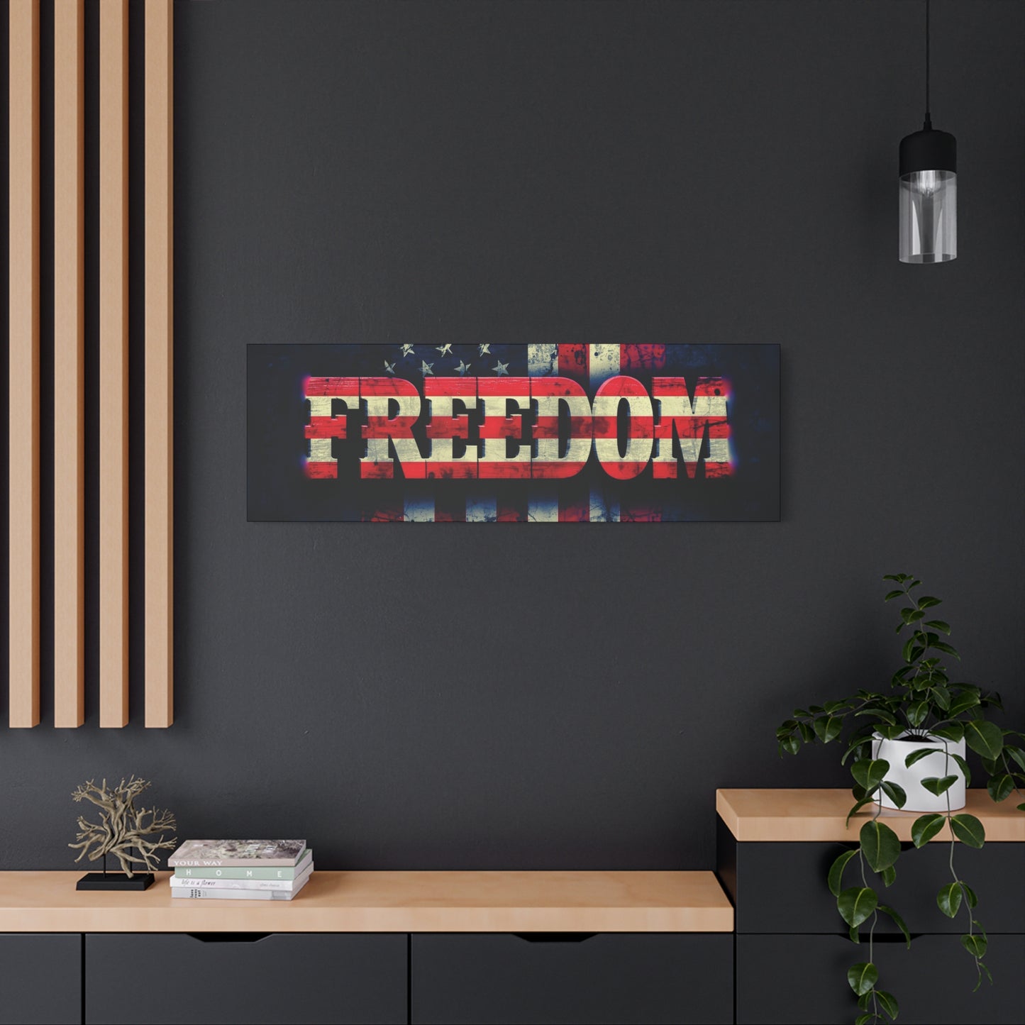 Patriotic Wall Art Print - Freedom Design Canvas Decor - American Flag Red White & Blue Artwork - Christmas Gifts - Independence Day Decoration - Home Gallery Piece -