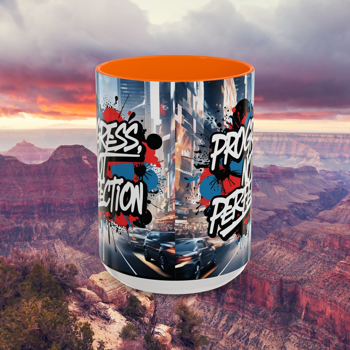 Progress Not Perfection! Graffiti Style Mug - Vibrant Design - 11oz/15oz - 8 Colors