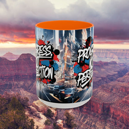 Progress Not Perfection! Graffiti Style Mug - Vibrant Design - 11oz/15oz - 8 Colors