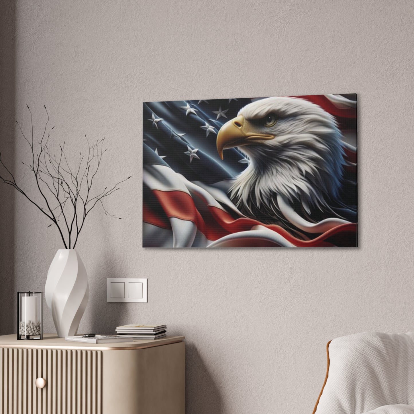 Patriotic Canvas Wall Art - American Eagle - American Flag Background Design - Red White Blue - Home Decor for Veterans -  Memorial Day -  Independence Day -  Holiday Gifts -