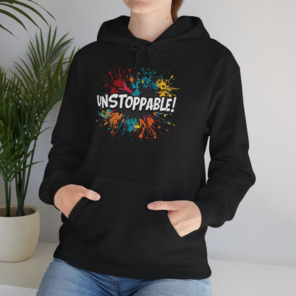 Unstoppable! Paint Splash Hoodie - Motivational Graphic Sweatshirt - Unisex Pullover - S-5XL