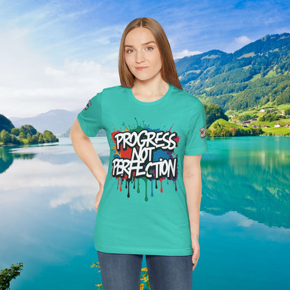 💥 Vibrant   💥   Eye-catching   💥   Motivational    💥 All  Over Print   💥 Unisex T-shirt  💥   Progress  Not  Perfection   💥  Art-Inspired   💥  Apparel  💥  Sizes  XS  x  4XL 💥