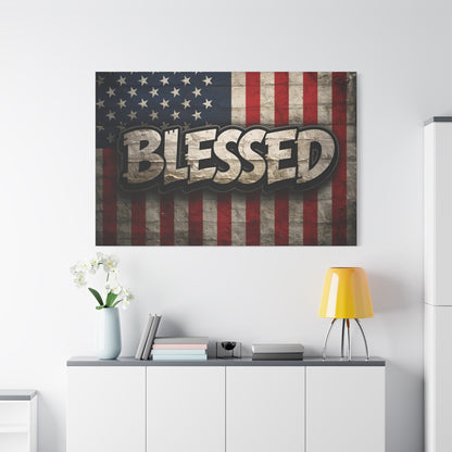 Blessed American Flag Canvas Wall Art, Patriotic Home Decor, Inspirational Gift, Rustic Wall Decor, Americana Artwork