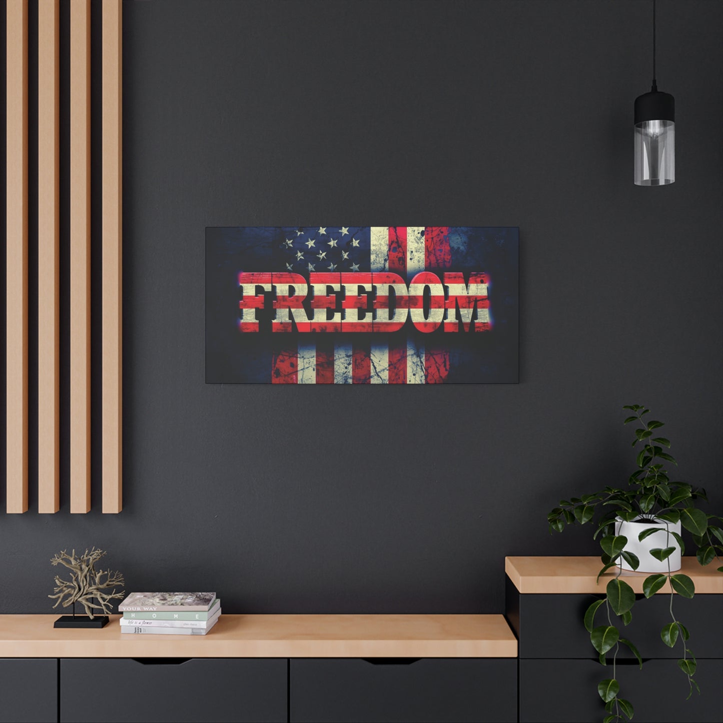 Patriotic Wall Art Print - Freedom Design Canvas Decor - American Flag Red White & Blue Artwork - Christmas Gifts - Independence Day Decoration - Home Gallery Piece -