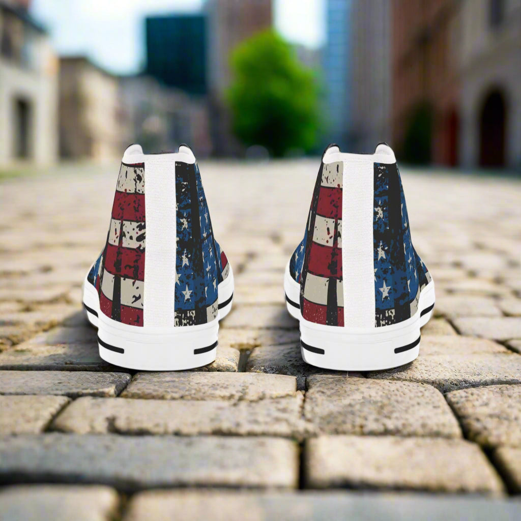💥USA 💥 Red White & Blue 💥Unisex 💥 High Top Sneakers 💥 Patriotic Vibe 💥 Full Wrap Around Print 💥