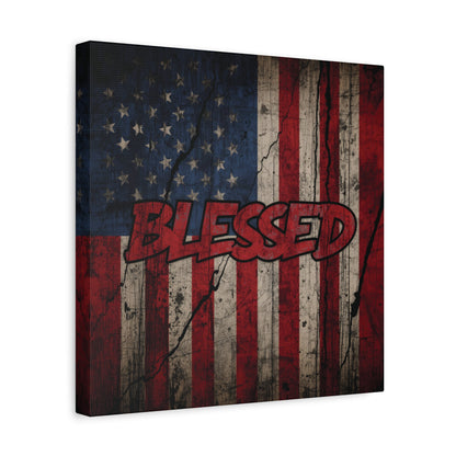 Blessed Patriotic Canvas Wall Art, Americana Decor, Home Wall Decoration, Rustic Flag Artwork, US Flag Decor