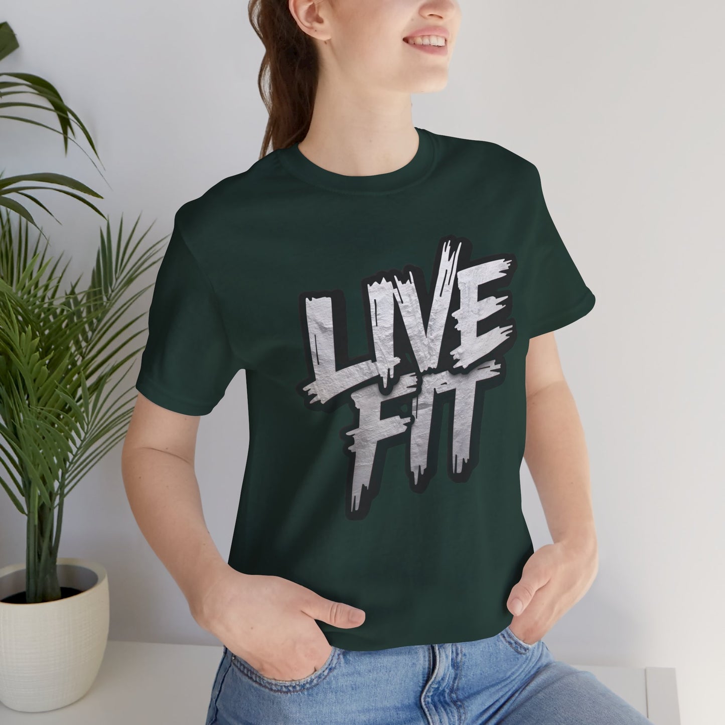 LIVE FIT Unisex Jersey Tee - Fitness Shirt - XS - 4XL -  Workout Apparel -  Motivational T-Shirt - Casual Wear - Gift for Fitness Enthusiasts