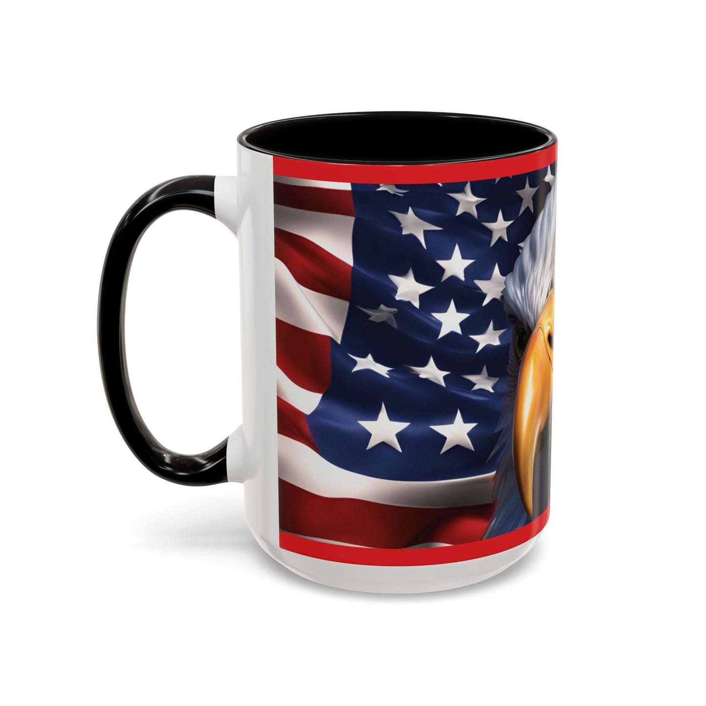 Patriotic Bald Eagle Coffee Mug – American Flag Accent Cup for Proud Americans & Veterans (11oz & 15oz, Multiple Colors)