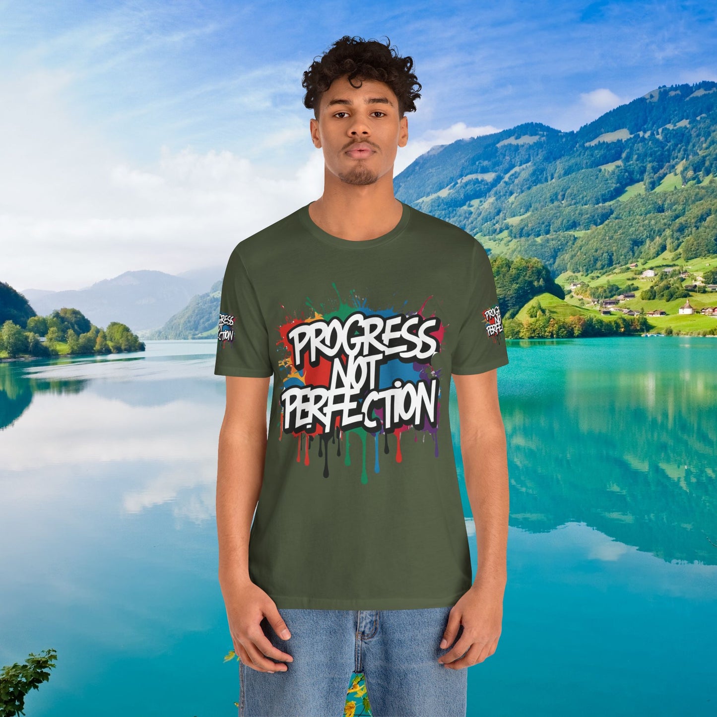 💥 Vibrant   💥   Eye-catching   💥   Motivational    💥 All  Over Print   💥 Unisex T-shirt  💥   Progress  Not  Perfection   💥  Art-Inspired   💥  Apparel  💥  Sizes  XS  x  4XL 💥