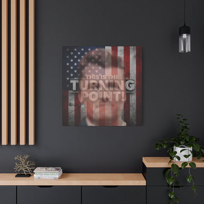 Inspirational Gallery Wrap Canvas Wall Art - Motivational Home Decor - Charlie Kirk - This Is The Turning Point! Artwork - Unique Gift Idea -  American Flag Backdrop Design