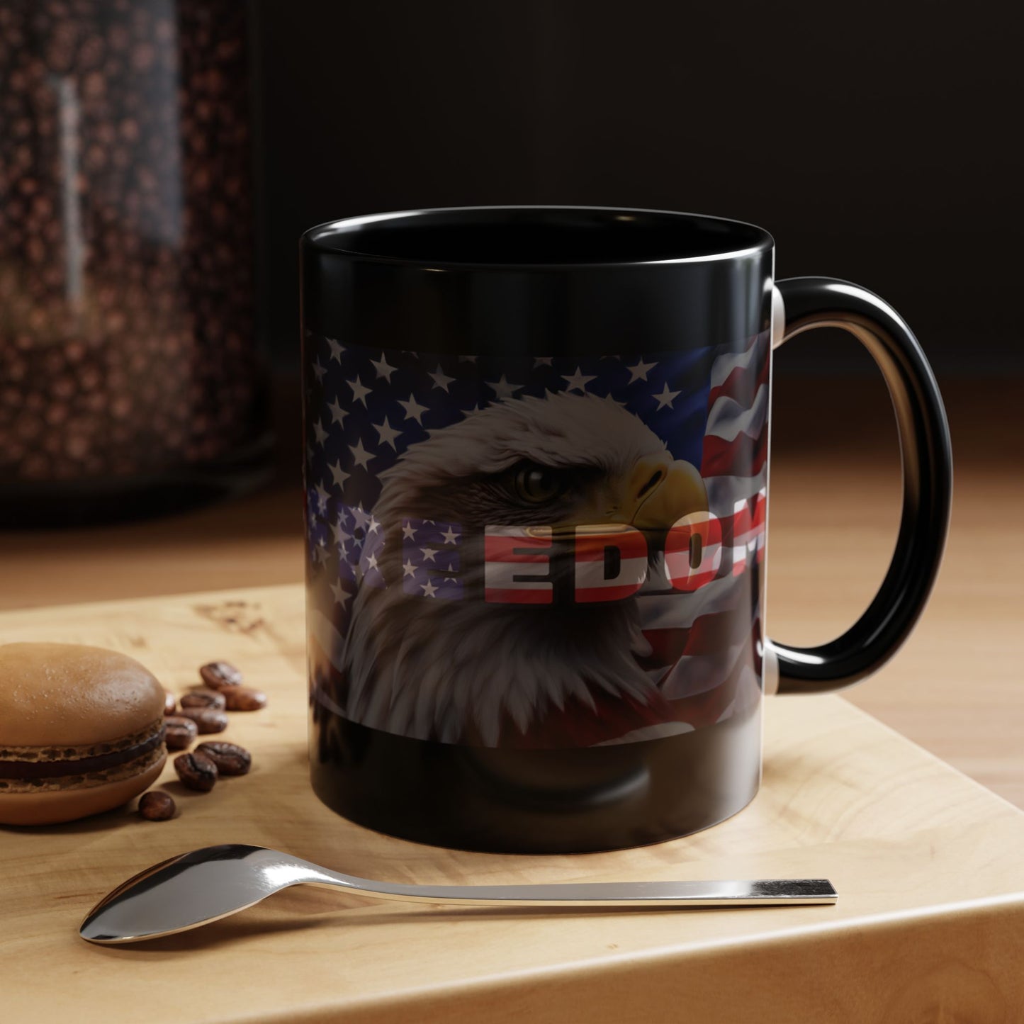 Freedom! Bald Eagle Patriotic Accent Mug - Red White & Blue - 11oz/15oz