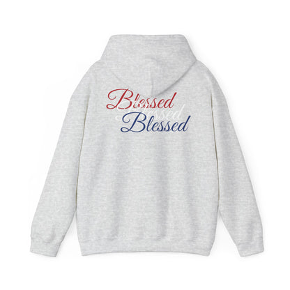 Blessed Hoodie – Patriotic Red, White & Blue Unisex Pullover Sweatshirt with Front & Back Print – Cozy, Positive Vibes Gift