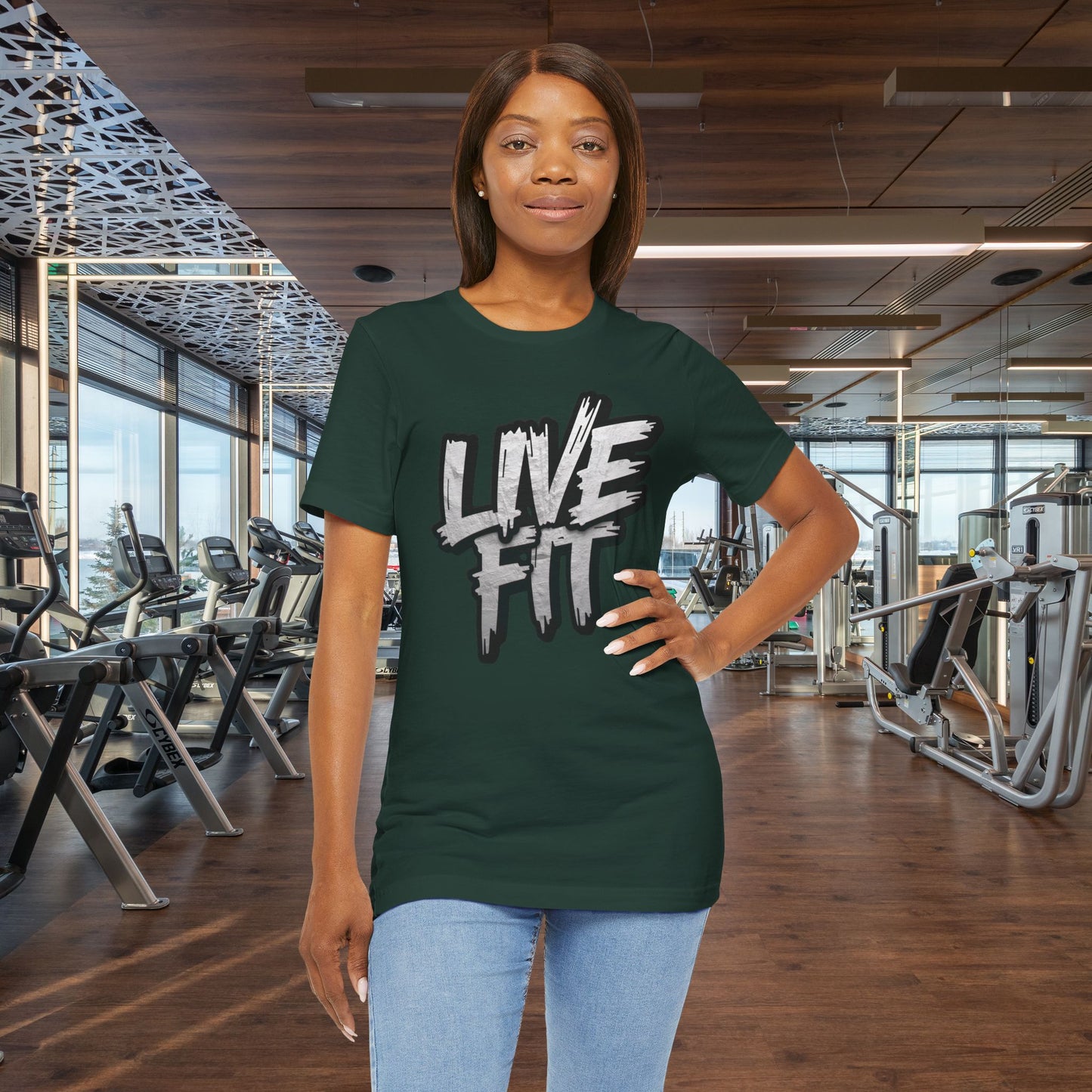 LIVE FIT Unisex Jersey Tee - Fitness Shirt - XS - 4XL -  Workout Apparel -  Motivational T-Shirt - Casual Wear - Gift for Fitness Enthusiasts