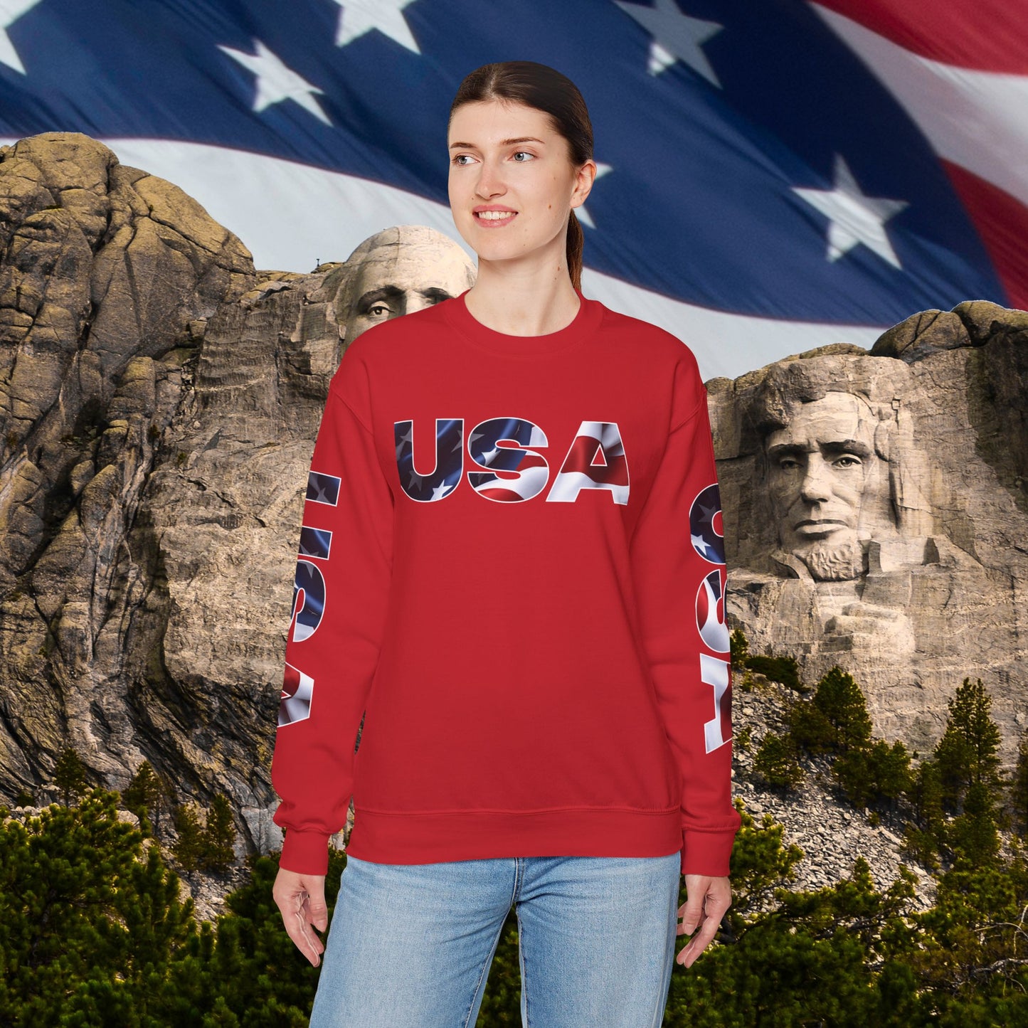 Patriotic USA Red White Blue - Crewneck Sweatshirt - Unisex Pullover - S-5XL