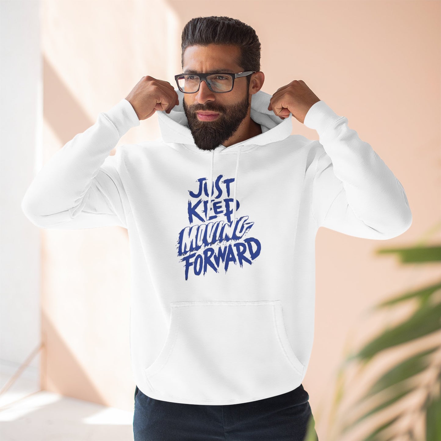Unisex - JUST KEEP MOVING FORWARD - Three-Panel Fleece Hoodie - Motivational Sweatshirt - Inspirational Hoodie - Fitness Apparel - Workout Hoodie