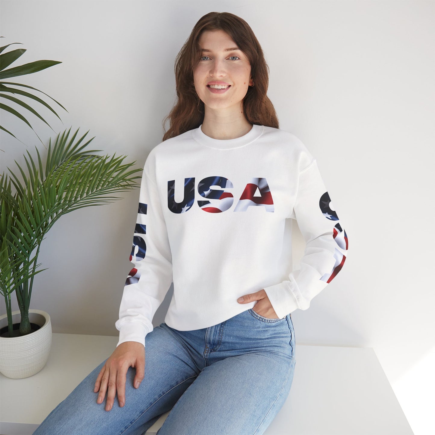 Patriotic USA Red White Blue - Crewneck Sweatshirt - Unisex Pullover - S-5XL