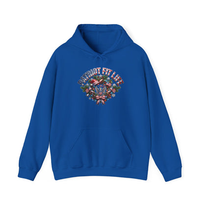 Patriot Fit Life Christmas Gym Hoodie - Eagle Barbell Wreath Americana Graphic | Unisex S-5XL