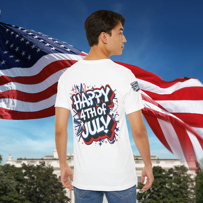 Happy 4th Of July Unisex Jersey Short Sleeve Tee, Independence Day T-Shirt, Patriotic Shirt, Red White Blue Tee, USA Celebration Top