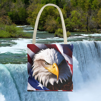 Patriotic Stylish American Flag Bald Eagle Red White & Blue All Over Print Tote Bag