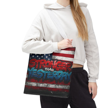 Patriotic Red White Blue Tote Bag - Stronger Than Yesterday - Perfect for Fourth of July, Gym, Beach, Shopping, Gifts
