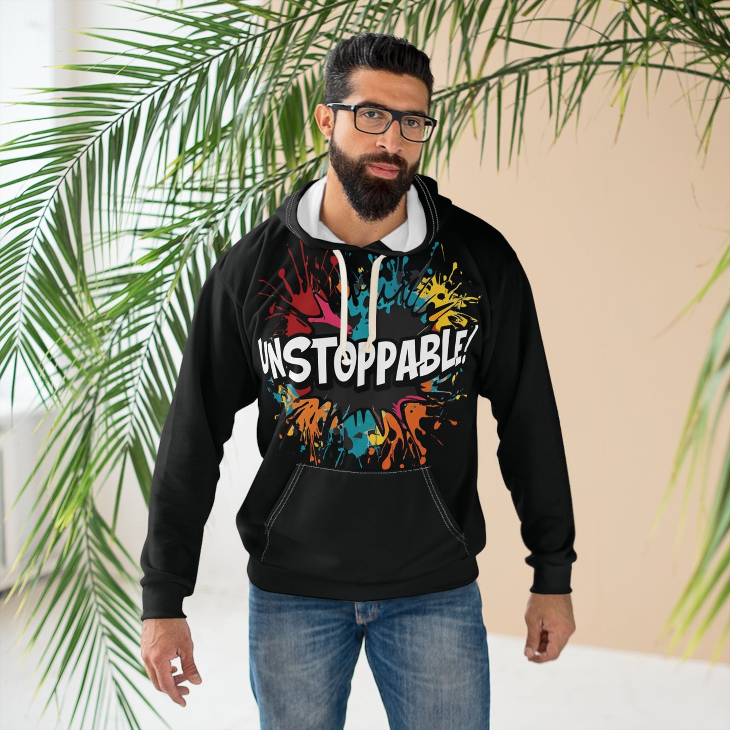 Unisex  - Unstoppable  Design  Pullover  Hoodie - Colorful  Splash  Design - for  Motivation  and  Style
