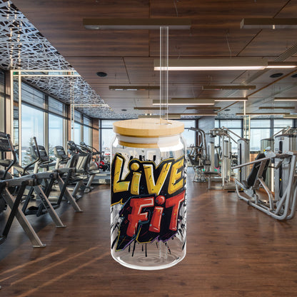 Live Fit Sipper Glass - 16oz Motivational Drink ware - Fitness Gift - Workout Accessories -  Hydration Bottle - Gym Essential