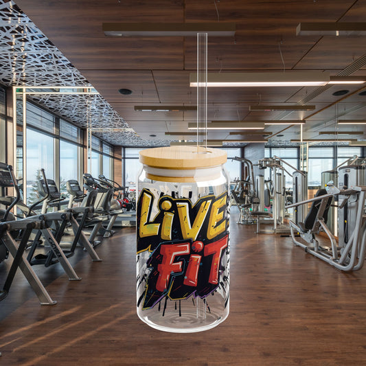 Live Fit Sipper Glass - 16oz Motivational Drink ware - Fitness Gift - Workout Accessories -  Hydration Bottle - Gym Essential