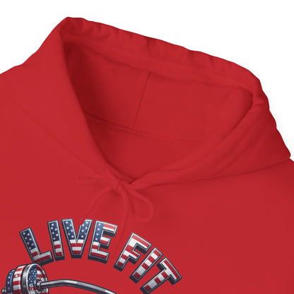LIVE FIT American Flag Barbell Hoodie | Patriotic Gym Sweatshirt – LIVE FIT
