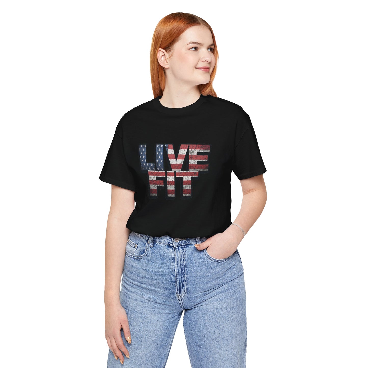 LIVE FIT Patriotic T-Shirt - American Flag Red White Blue - Unisex Fitness Tee