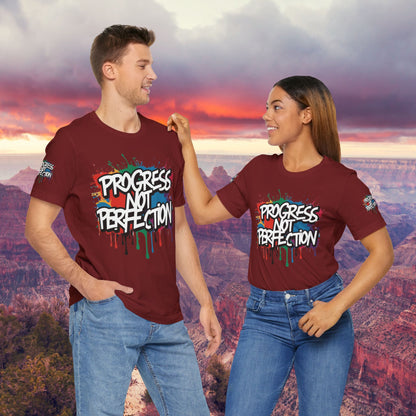 💥 Vibrant   💥   Eye-catching   💥   Motivational    💥 All  Over Print   💥 Unisex T-shirt  💥   Progress  Not  Perfection   💥  Art-Inspired   💥  Apparel  💥  Sizes  XS  x  4XL 💥