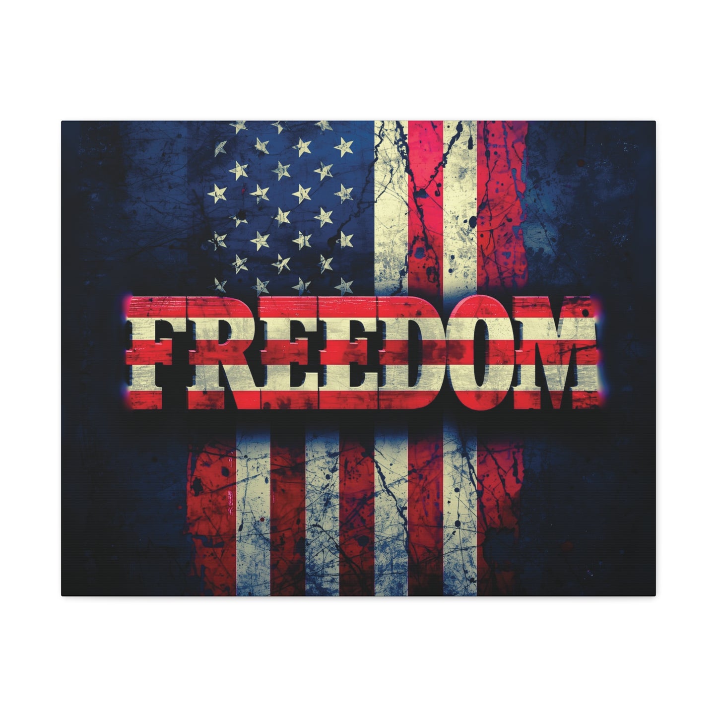 Patriotic Wall Art Print - Freedom Design Canvas Decor - American Flag Red White & Blue Artwork - Christmas Gifts - Independence Day Decoration - Home Gallery Piece -