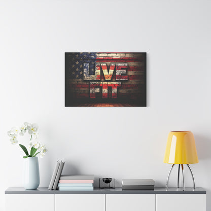 American Pride Canvas Wall Art - Live Fit Decor -  Fitness Motivation - Patriotic Gift - USA Flag Artwork - Red White Blue -
