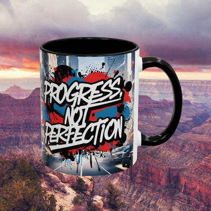 Progress Not Perfection! Graffiti Style Mug - Vibrant Design - 11oz/15oz - 8 Colors