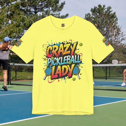 Eye-Catching  Crazy  Pickleball  Lady  T-Shirt - Fun  Graphic  Tee  for  Pickleball  Enthusiasts   Sizes  XS-5XL