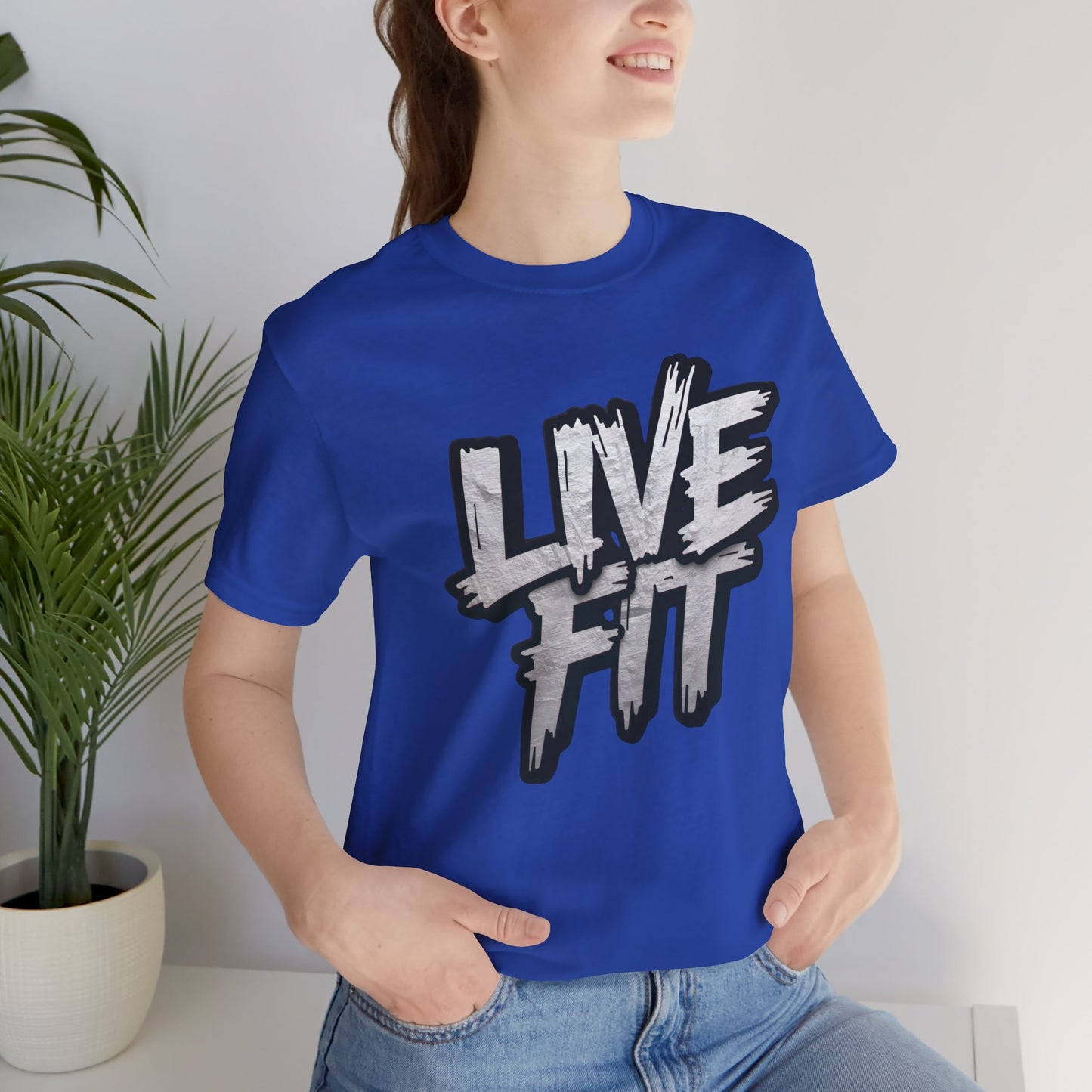 LIVE FIT Unisex Jersey Tee - Fitness Shirt - XS - 4XL -  Workout Apparel -  Motivational T-Shirt - Casual Wear - Gift for Fitness Enthusiasts