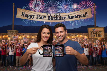 Happy 250th Birthday America Mug | 1776-2026 Patriotic Eagle Flag Black Coffee Cup