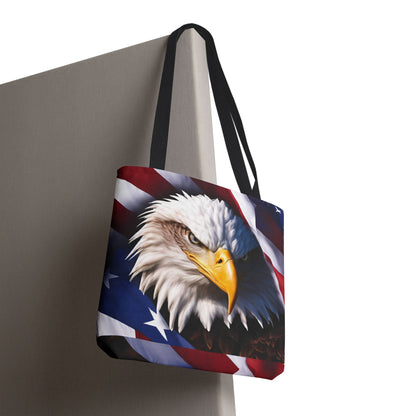 Patriotic Stylish American Flag Bald Eagle Red White & Blue All Over Print Tote Bag