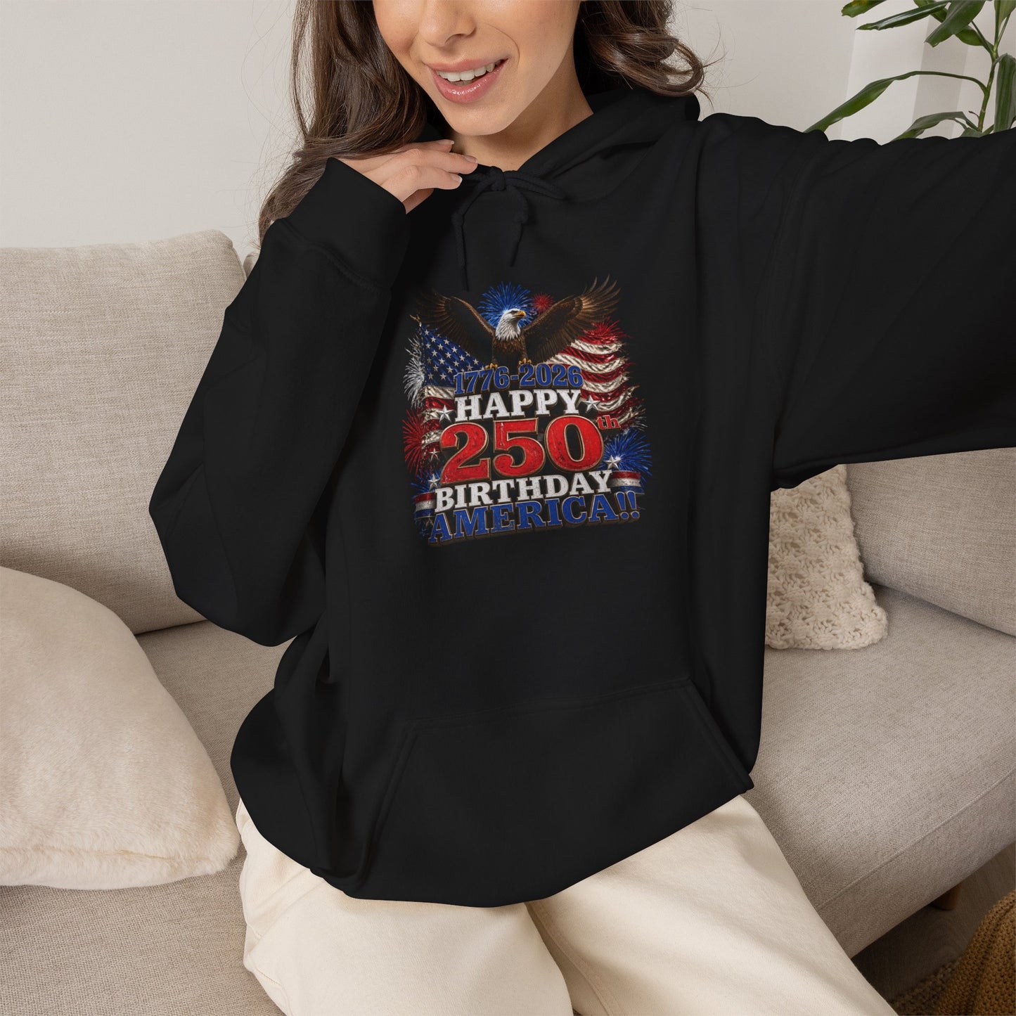 1776–2026 Happy 250th Birthday America!!! Hoodie | Patriotic Eagle & Flag Sweatshirt