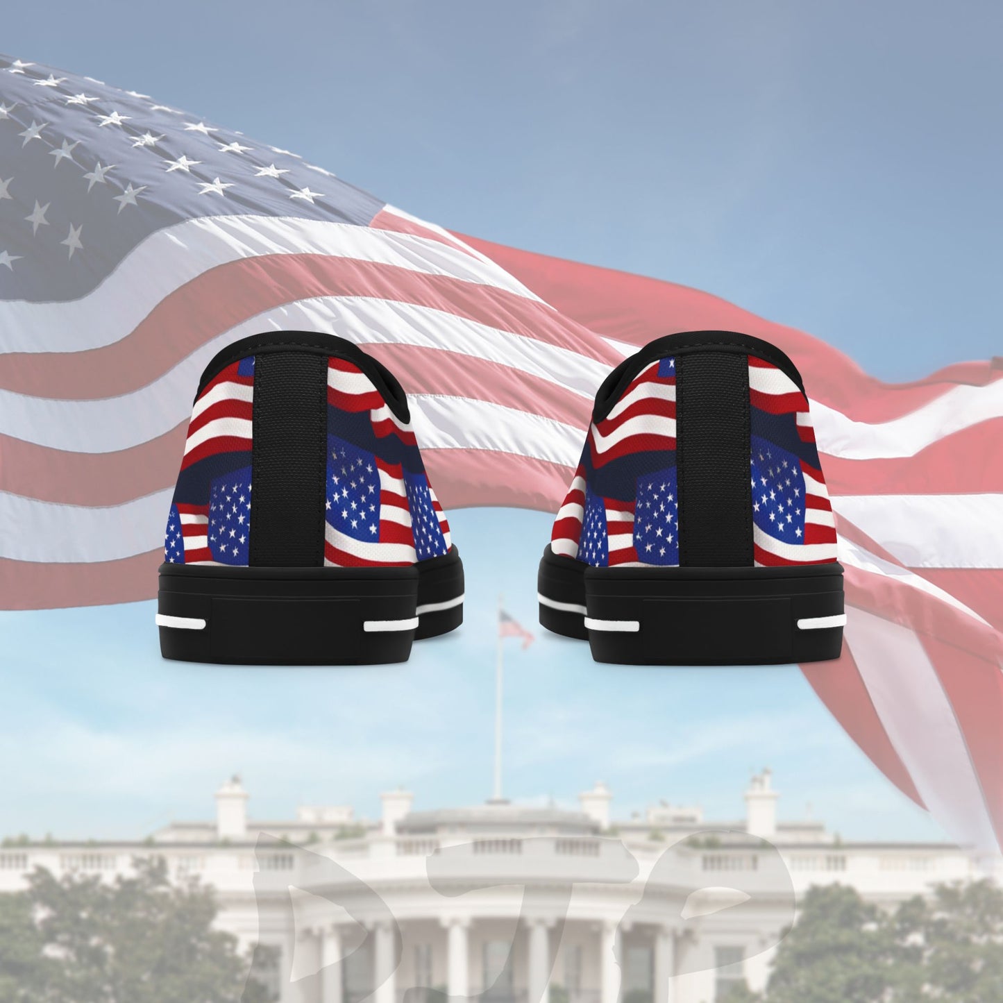 Patriotic - Red White & Blue - All Over Print - Low Top Sneakers - American Flag Design - Sizes 5.5-12
