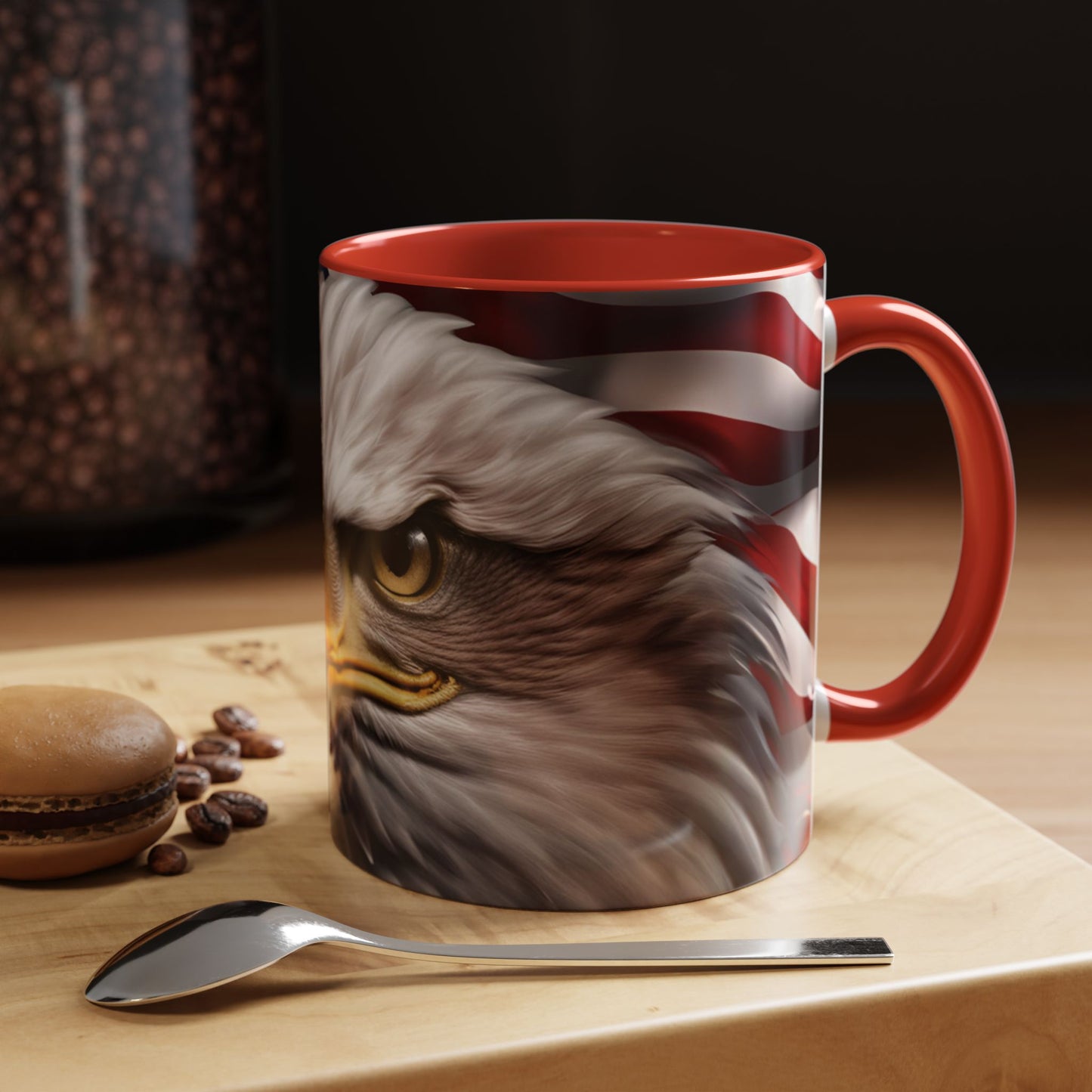 Patriotic Bald Eagle Coffee Mug – American Flag Accent Cup for Proud Americans & Veterans (11oz & 15oz, Multiple Colors)
