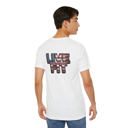 LIVE FIT Patriotic T-Shirt - American Flag Red White Blue - Unisex Fitness Tee
