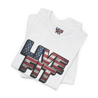 LIVE FIT Patriotic T-Shirt - American Flag Red White Blue - Unisex Fitness Tee