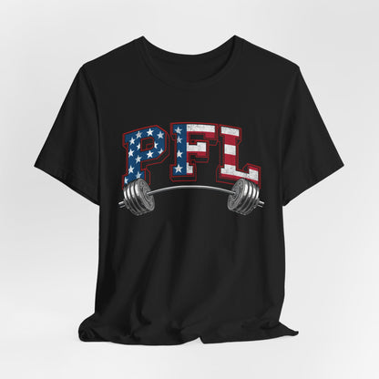 PFL Patriot Fit Life T-Shirt | American Flag Barbell Weightlifting Tee – LIVE FIT
