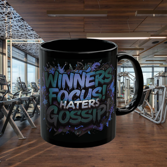 Motivational Black Mug for Winners, Gym Coffee Cup, Inspirational Gift, Home Office Decor, Unique Beverage Container