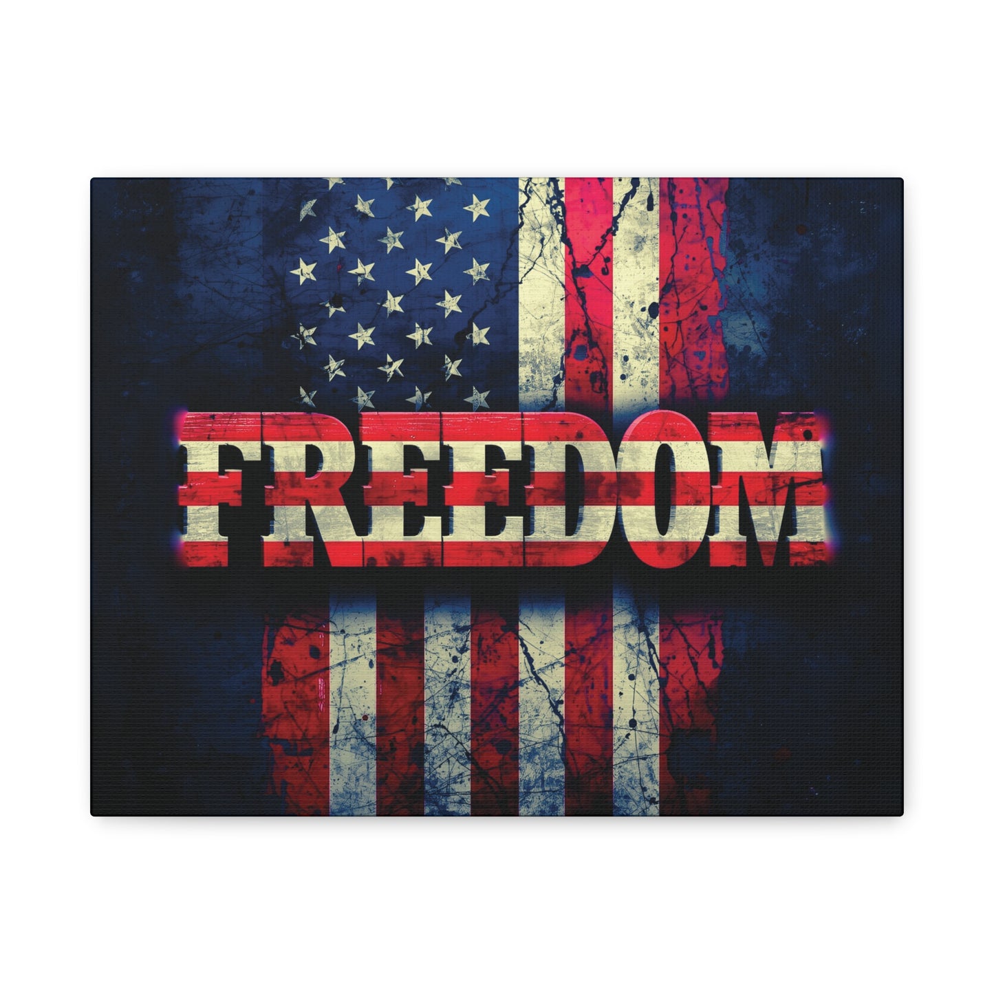 Patriotic Wall Art Print - Freedom Design Canvas Decor - American Flag Red White & Blue Artwork - Christmas Gifts - Independence Day Decoration - Home Gallery Piece -