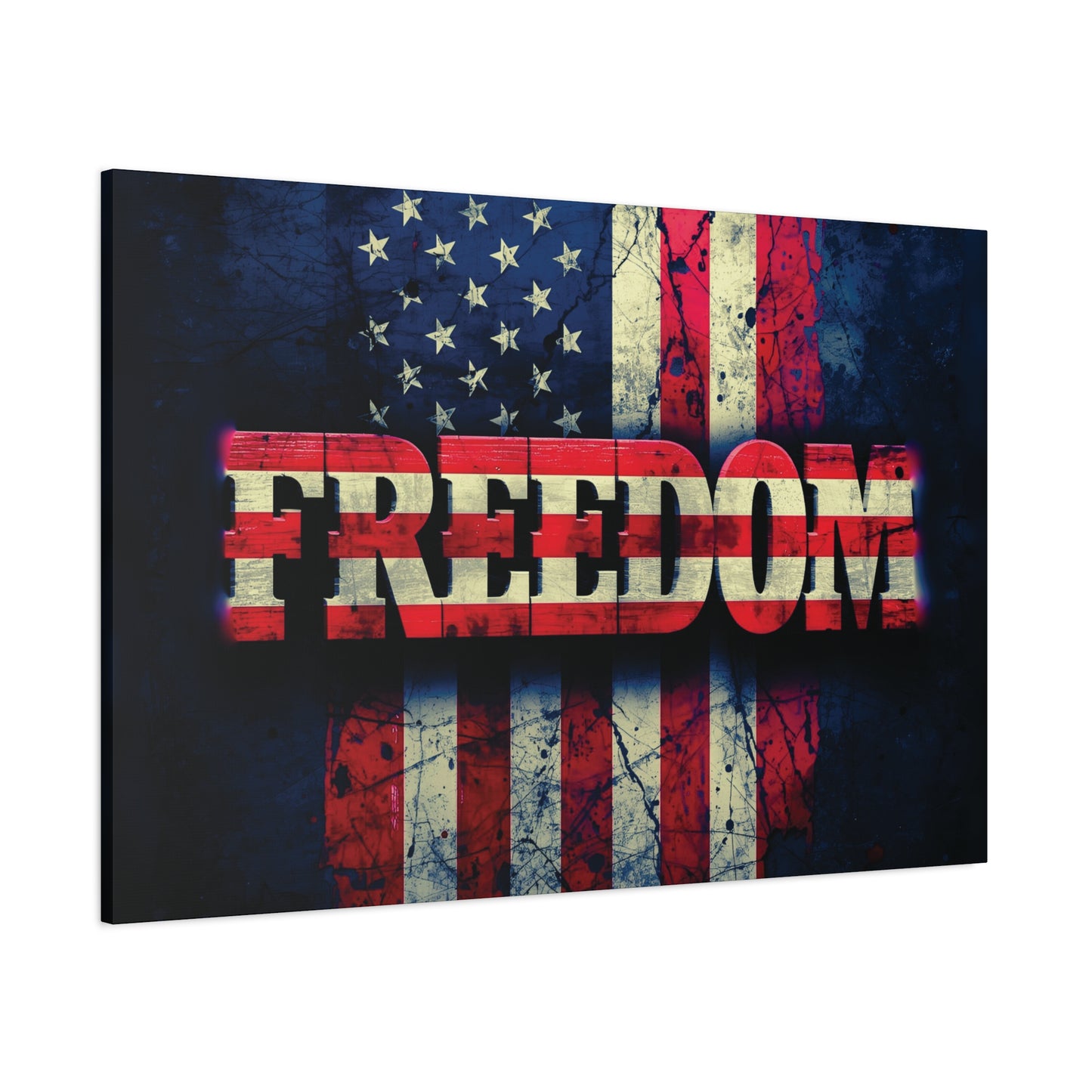 Patriotic Wall Art Print - Freedom Design Canvas Decor - American Flag Red White & Blue Artwork - Christmas Gifts - Independence Day Decoration - Home Gallery Piece -