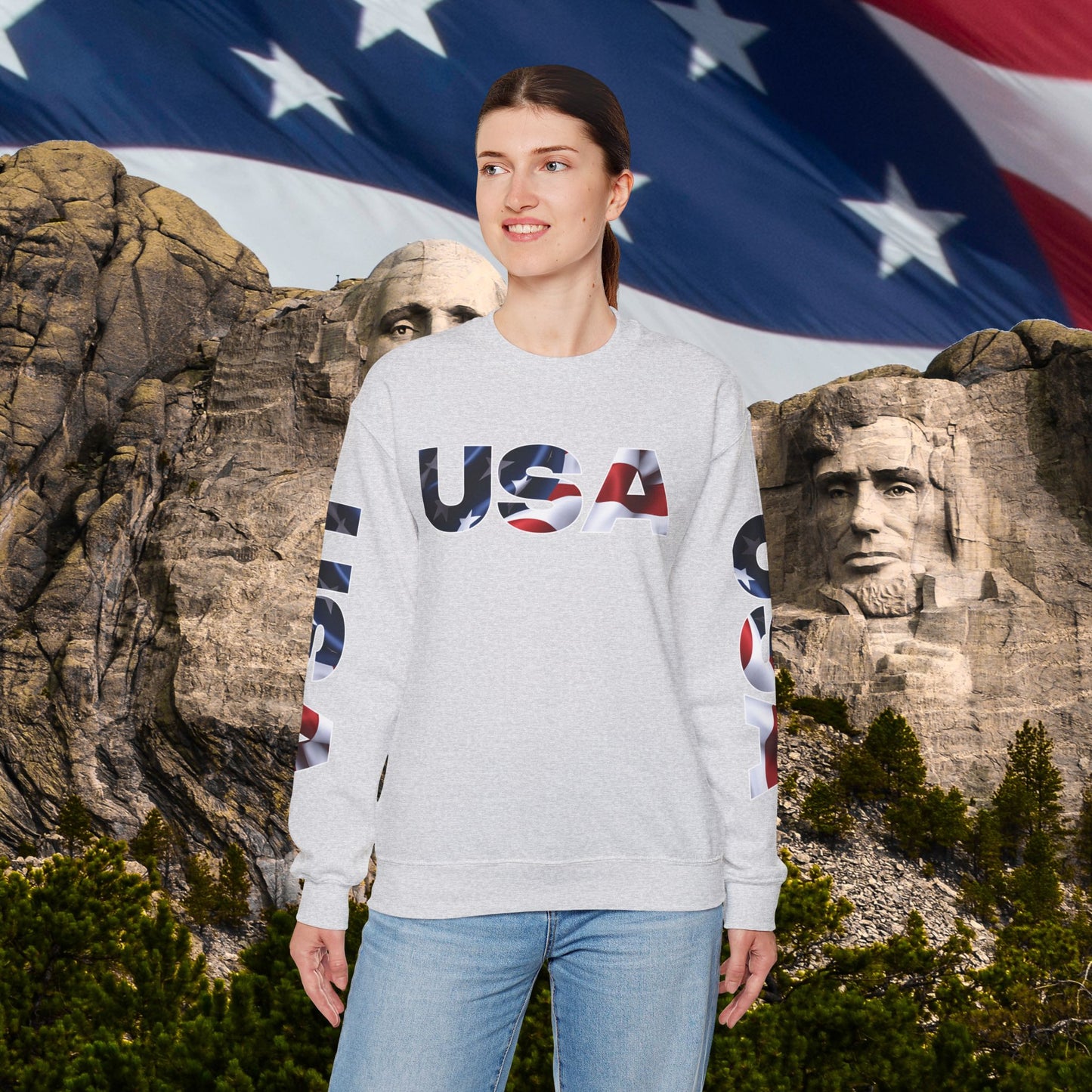 Patriotic USA Red White Blue - Crewneck Sweatshirt - Unisex Pullover - S-5XL