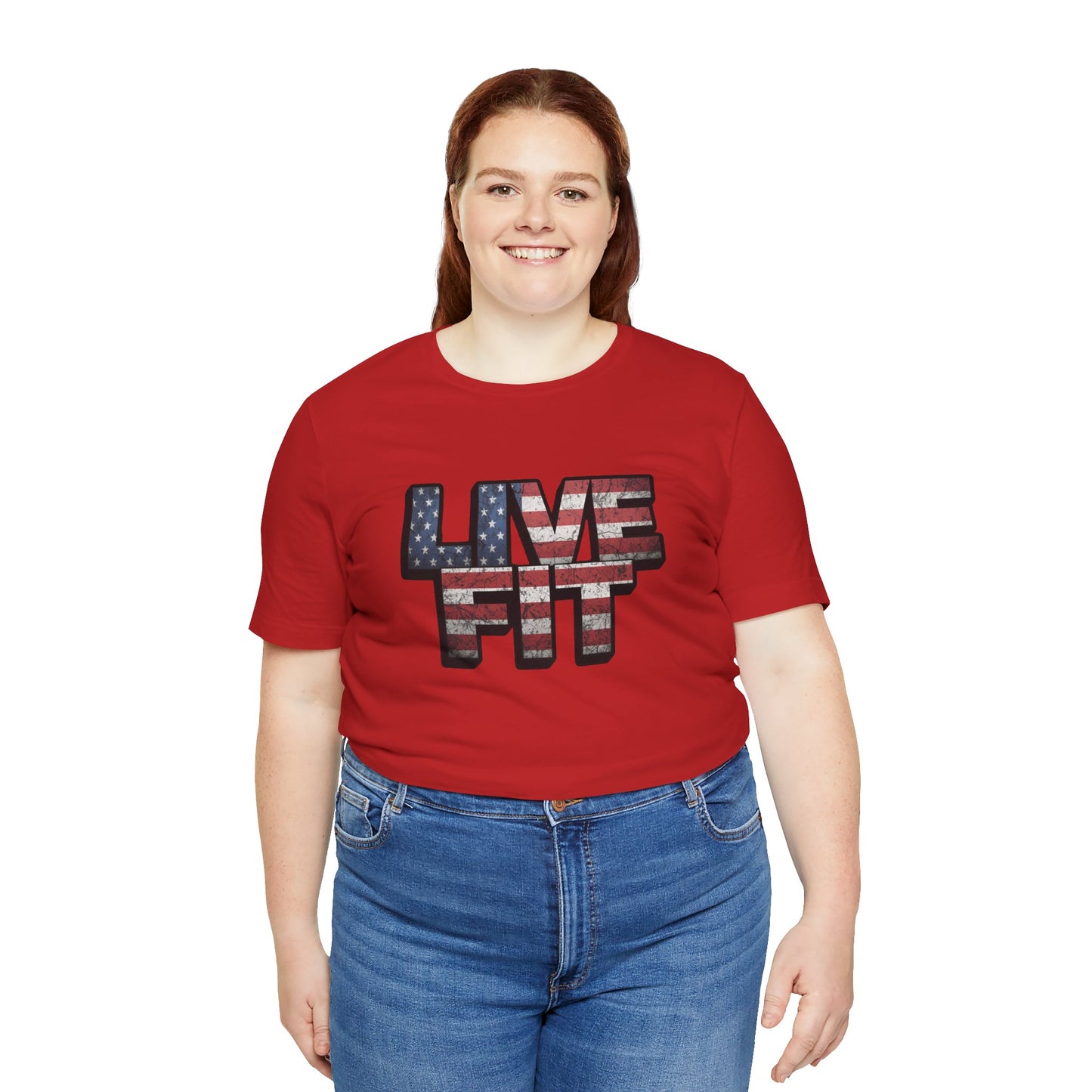 LIVE FIT Patriotic T-Shirt - American Flag Red White Blue - Unisex Fitness Tee