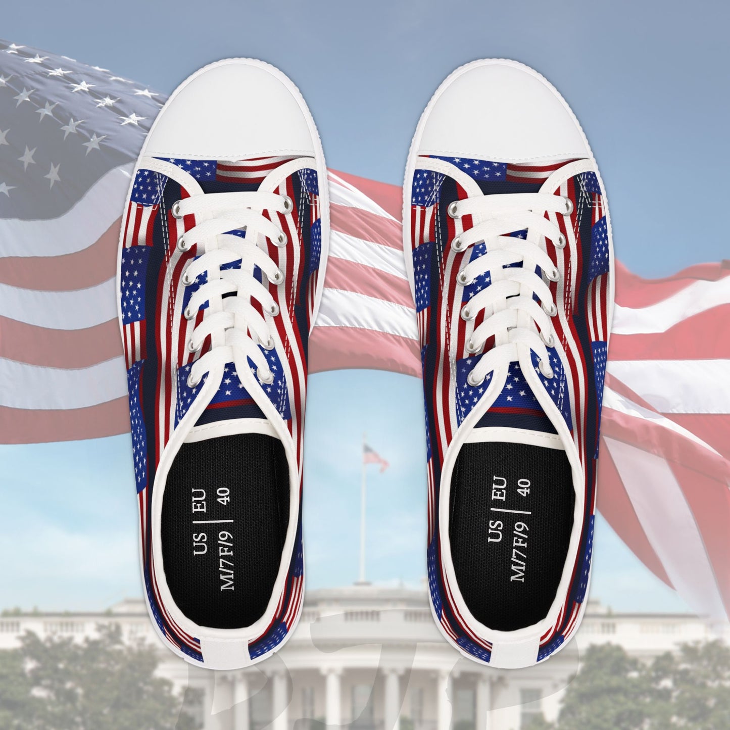 Patriotic - Red White & Blue - All Over Print - Low Top Sneakers - American Flag Design - Sizes 5.5-12